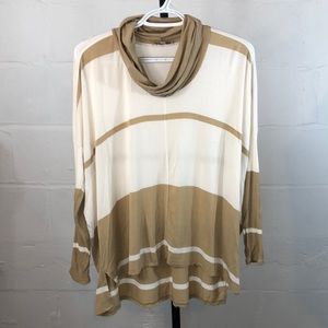 Anthropologie Bordeaux Cowl Neck Top Size PS Dolman Hi Low Tan Cream #f31